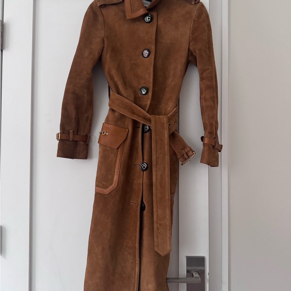 Coach Brown Suede Trench Coat with Belt